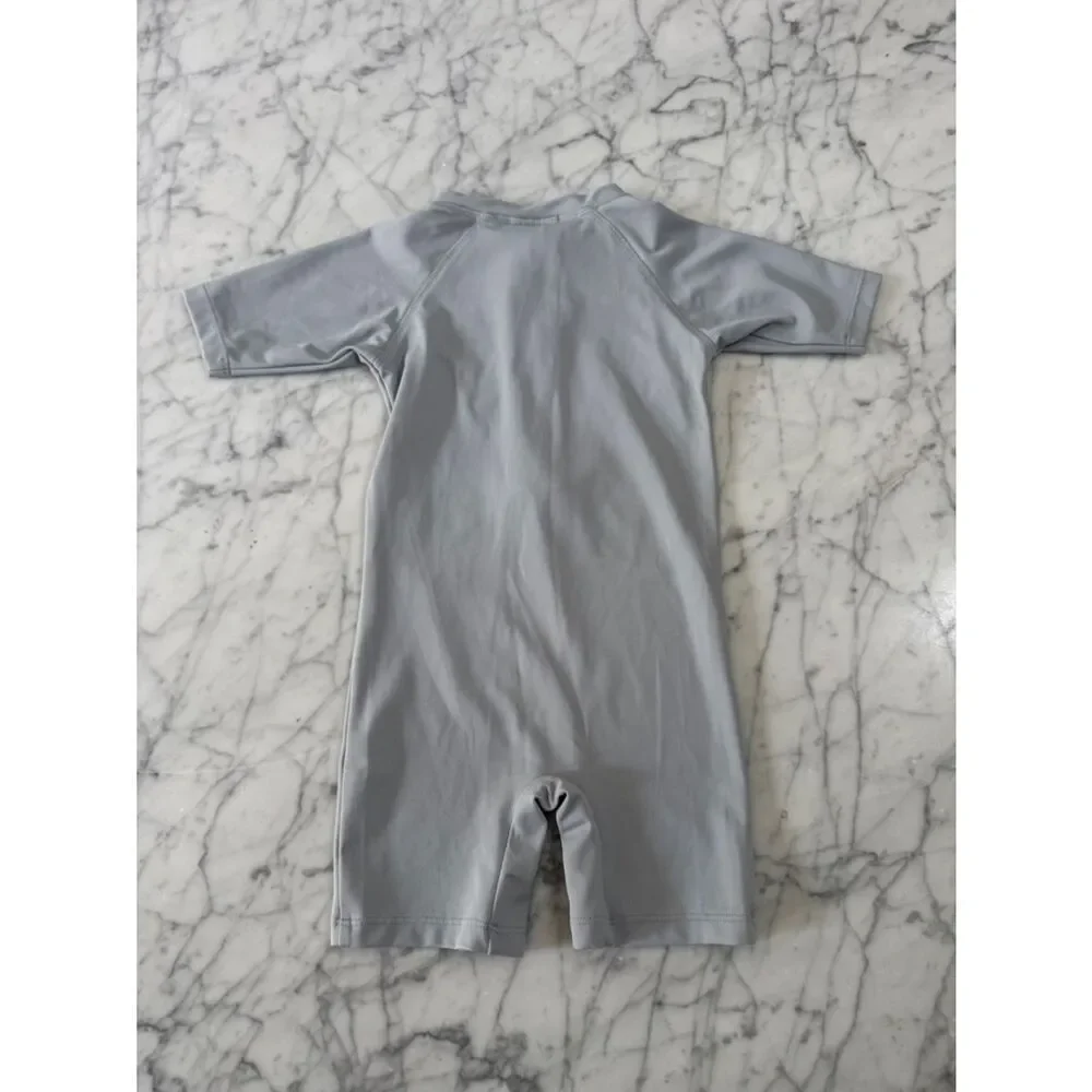 Turtledove Swim Romper Sz 1-2Y SS Rash Guard One-Piece Swimsuit Light Gray